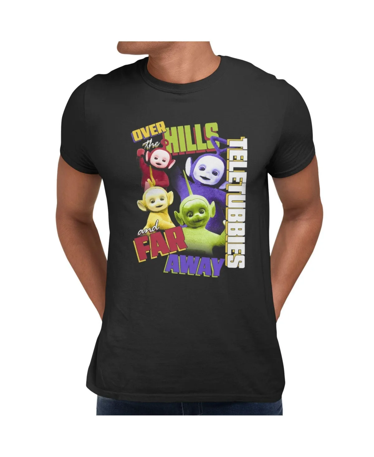 Over the Hills and Far Away Front Back Retro Graphic Crewneck T-Shirt by Teletubbies