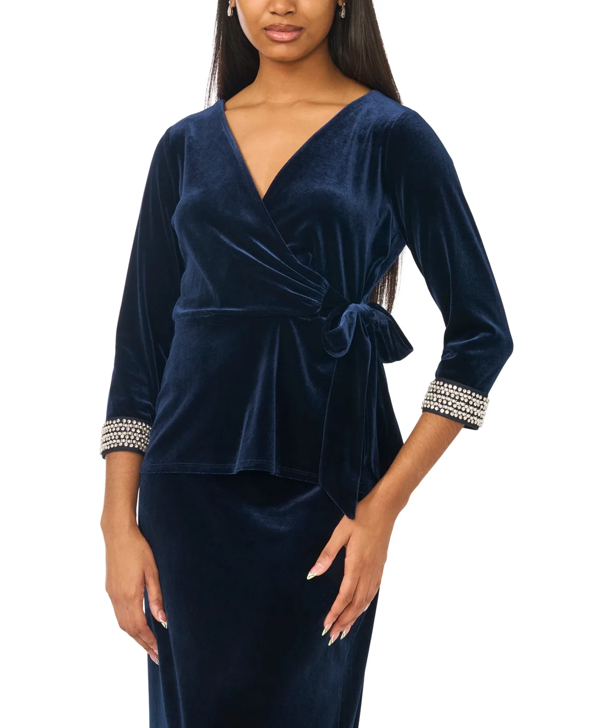 V-Neck 3/4-Sleeve Faux-Wrap Top by Msk