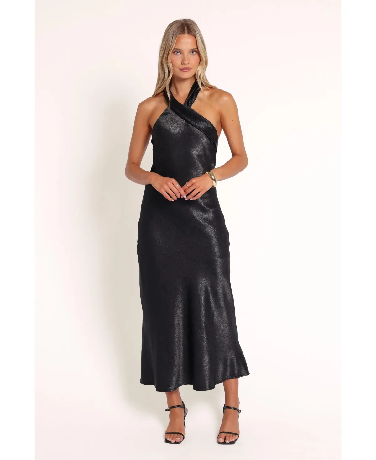 Amabel Halter Satin Midi Dress by Petal and Pup