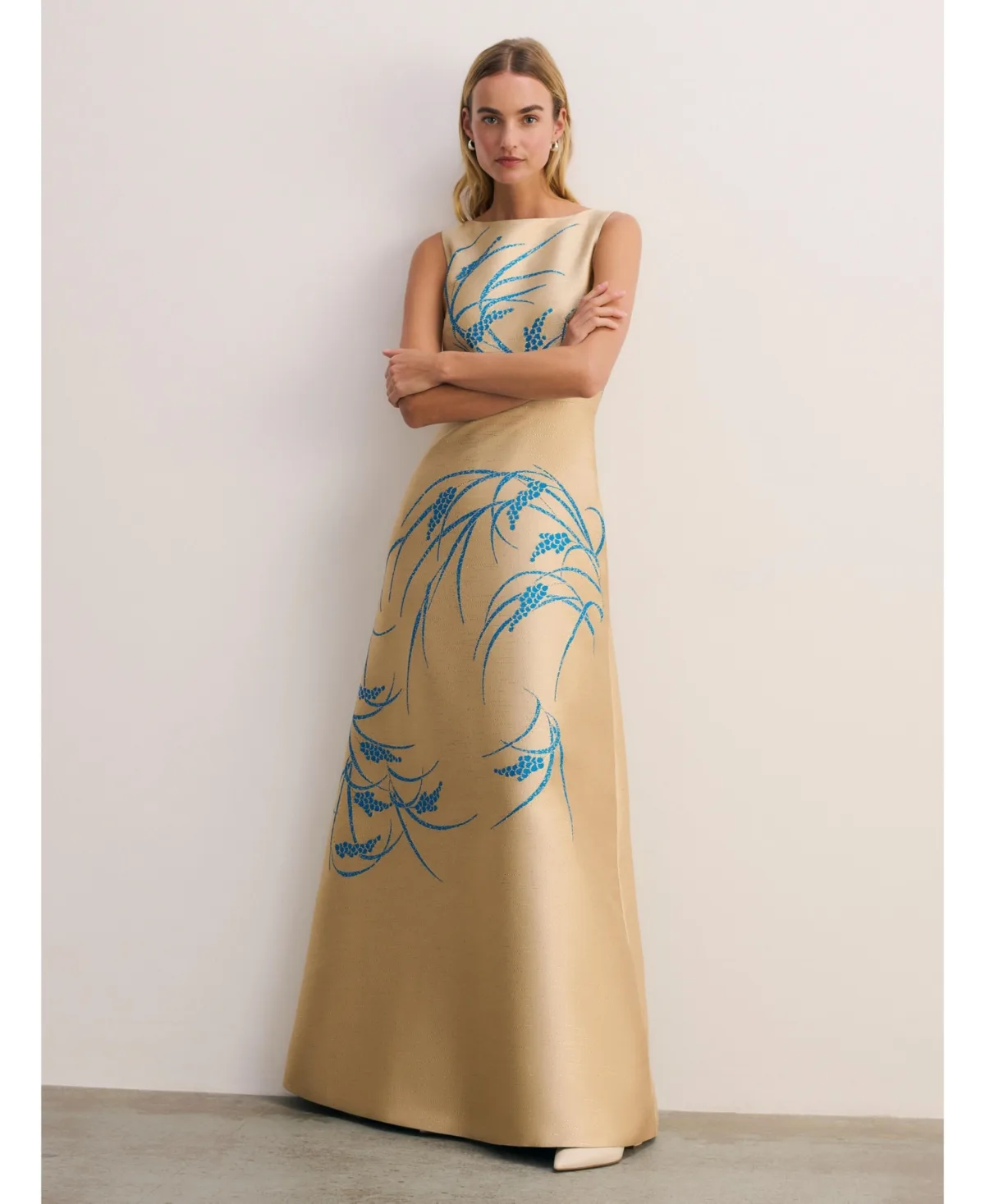 Embroidered Jacquard Maxi Gown Boat Neck by The Fold