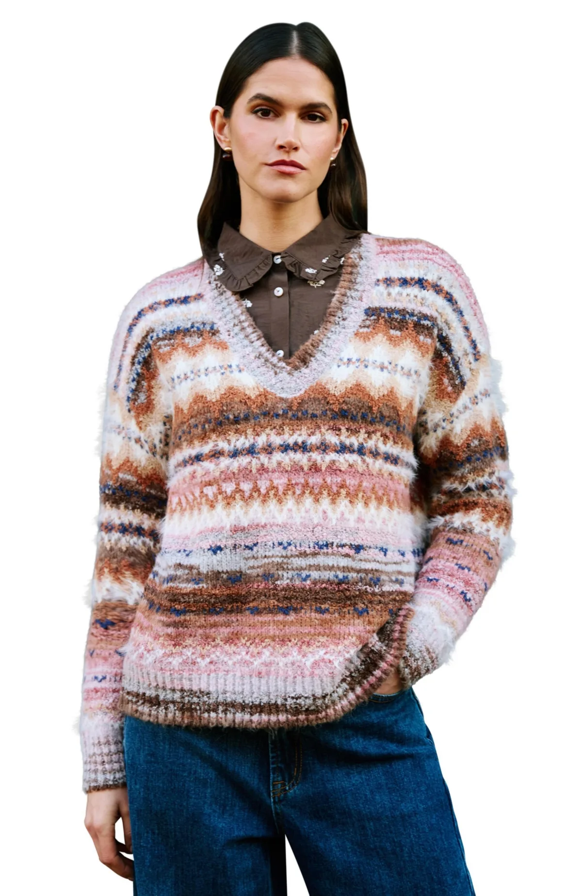 Fair Isle Relaxed Boucle Sweater by Yumi