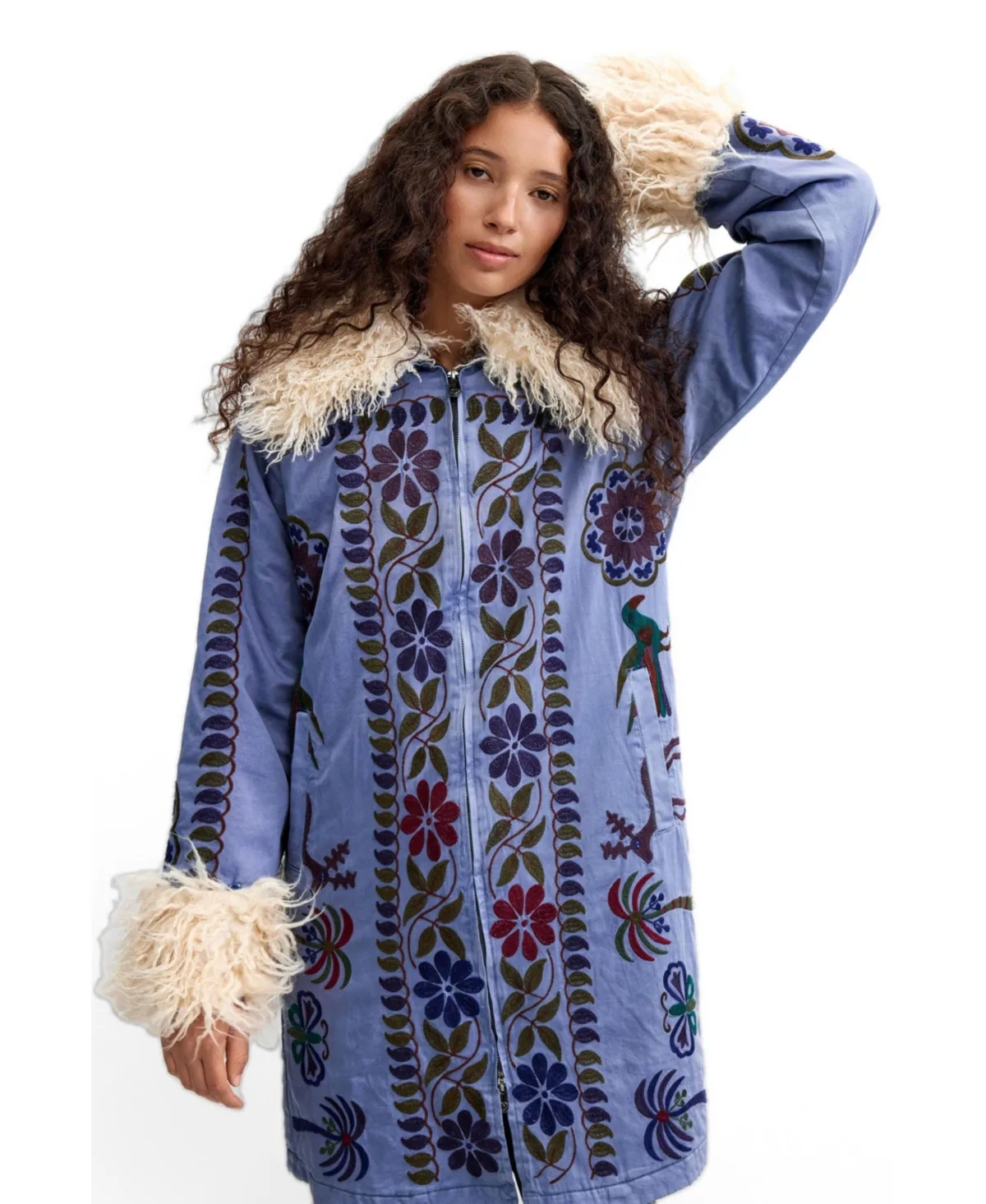 Printed Coat with Detachable Faux Fur by Desigual