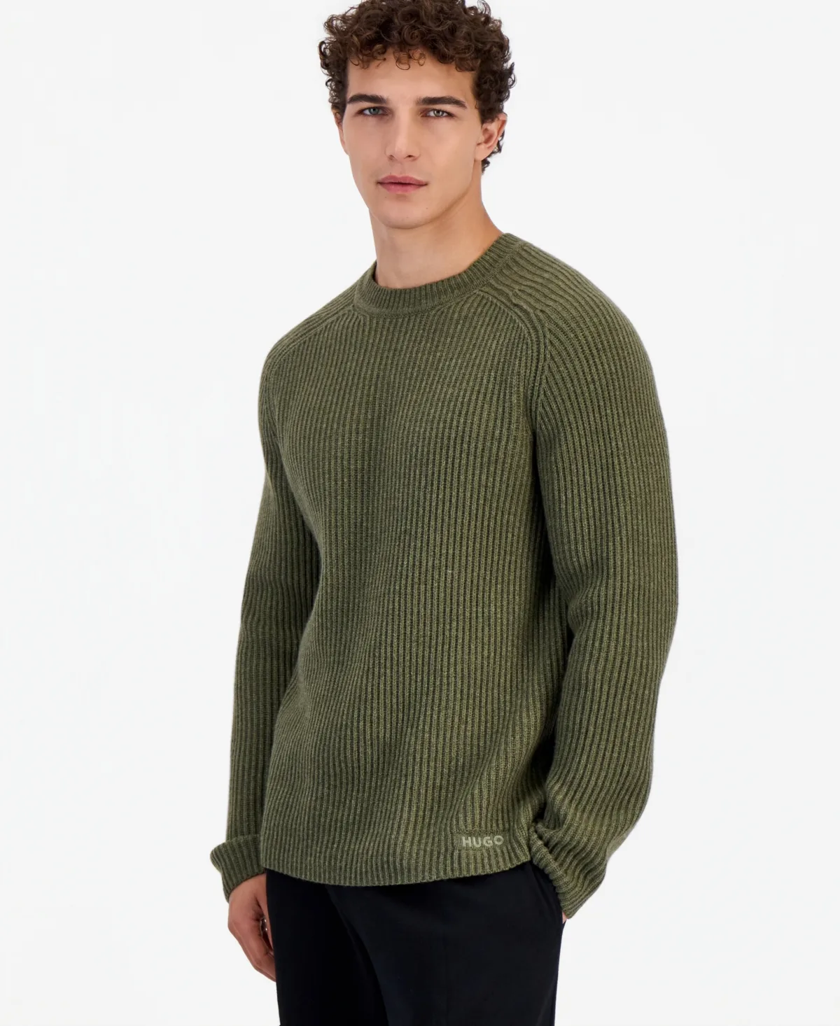 San Caleb Ribbed Crewneck Regular-Fit Wool-Blend Sweater by Hugo Boss