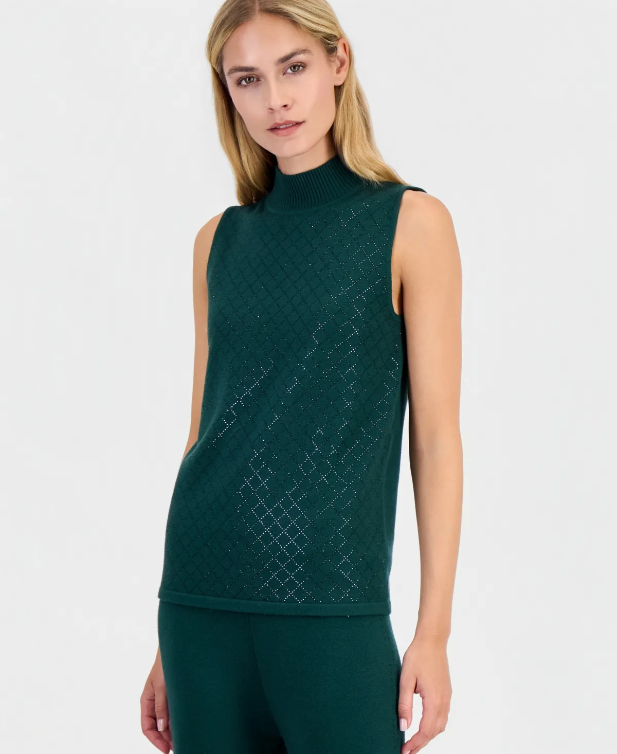 Sleeveless Heatset Diamond Mockneck Tank by Anne Klein