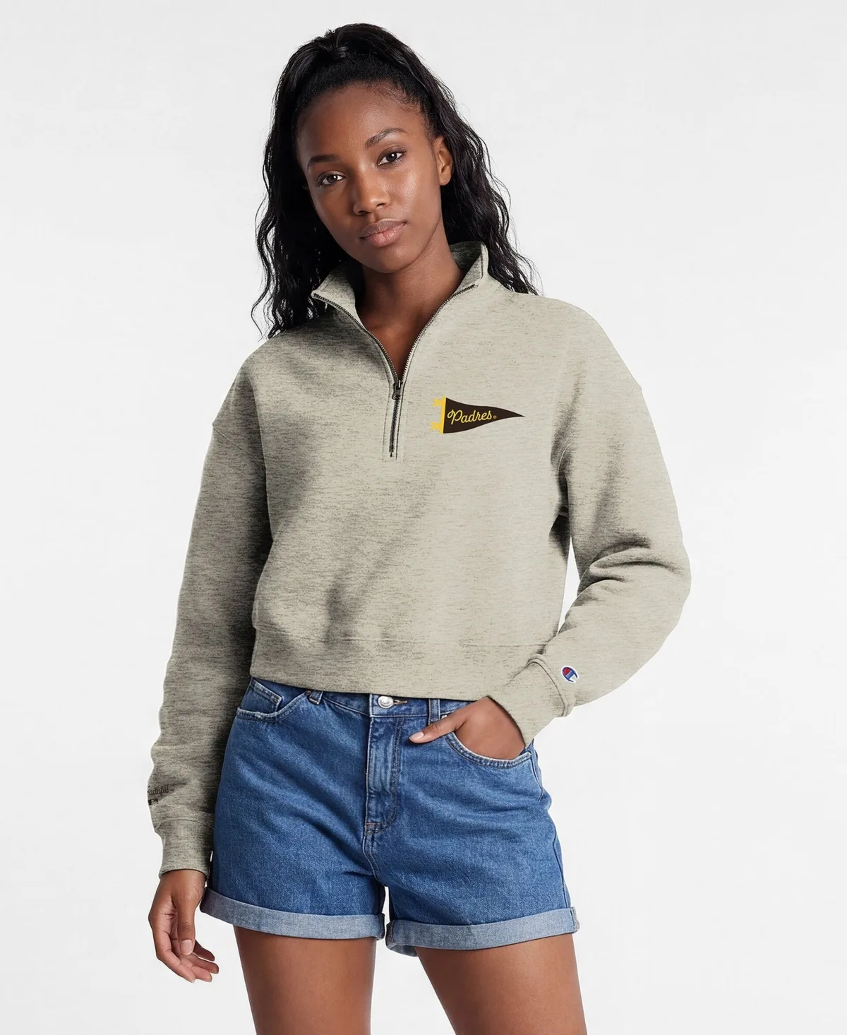 San Diego Padres Triumph Tri-Blend Fleece Cropped Quarter-Zip Pullover by Champion