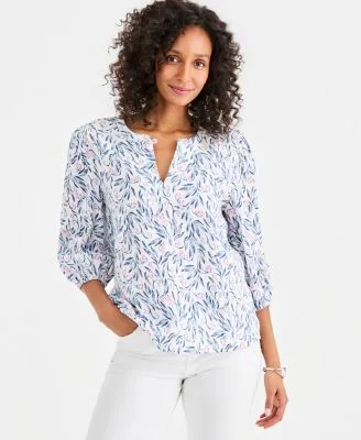 Printed Cotton Gauze 3/4 Sleeve Top by Style & Co