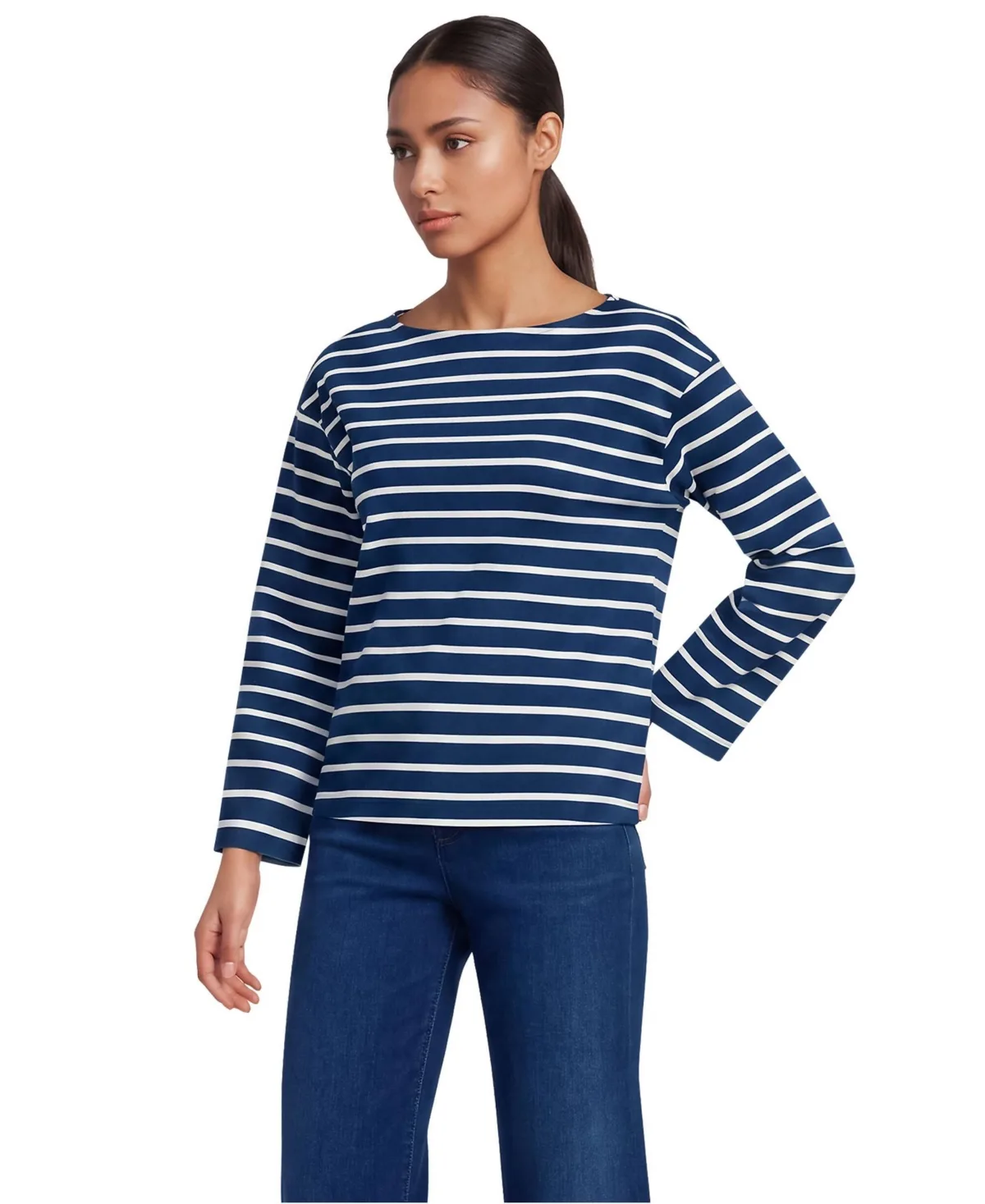 Supima Cotton Breton-Stripe Boat Neck T-Shirt by Lands' End