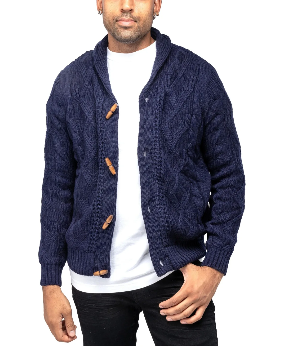 Faux Shearling-Lined Shawl Collar Cable-Knit Cardigan by Xray