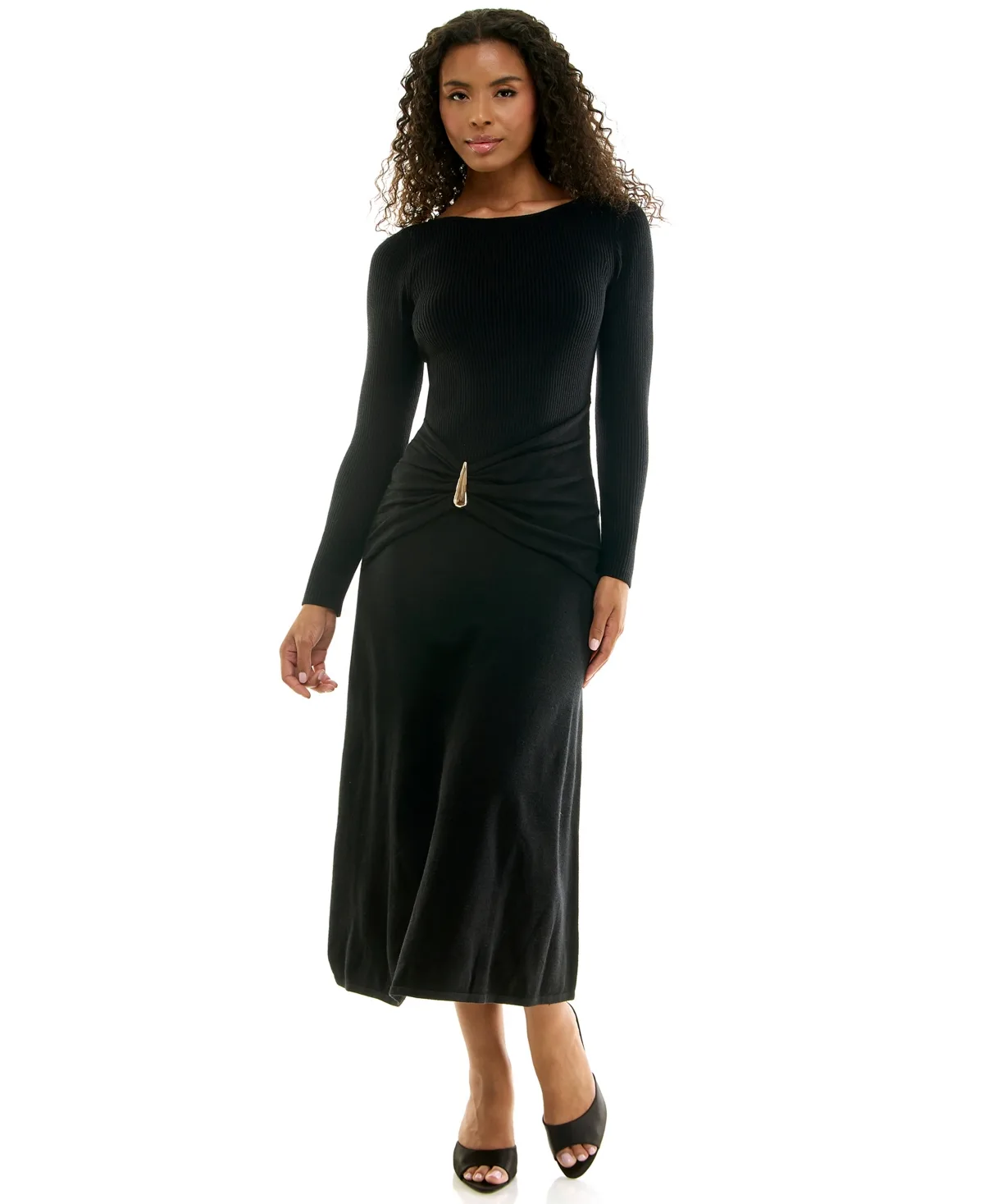 Boatneck Midi Drop-Waist Sweater Dress