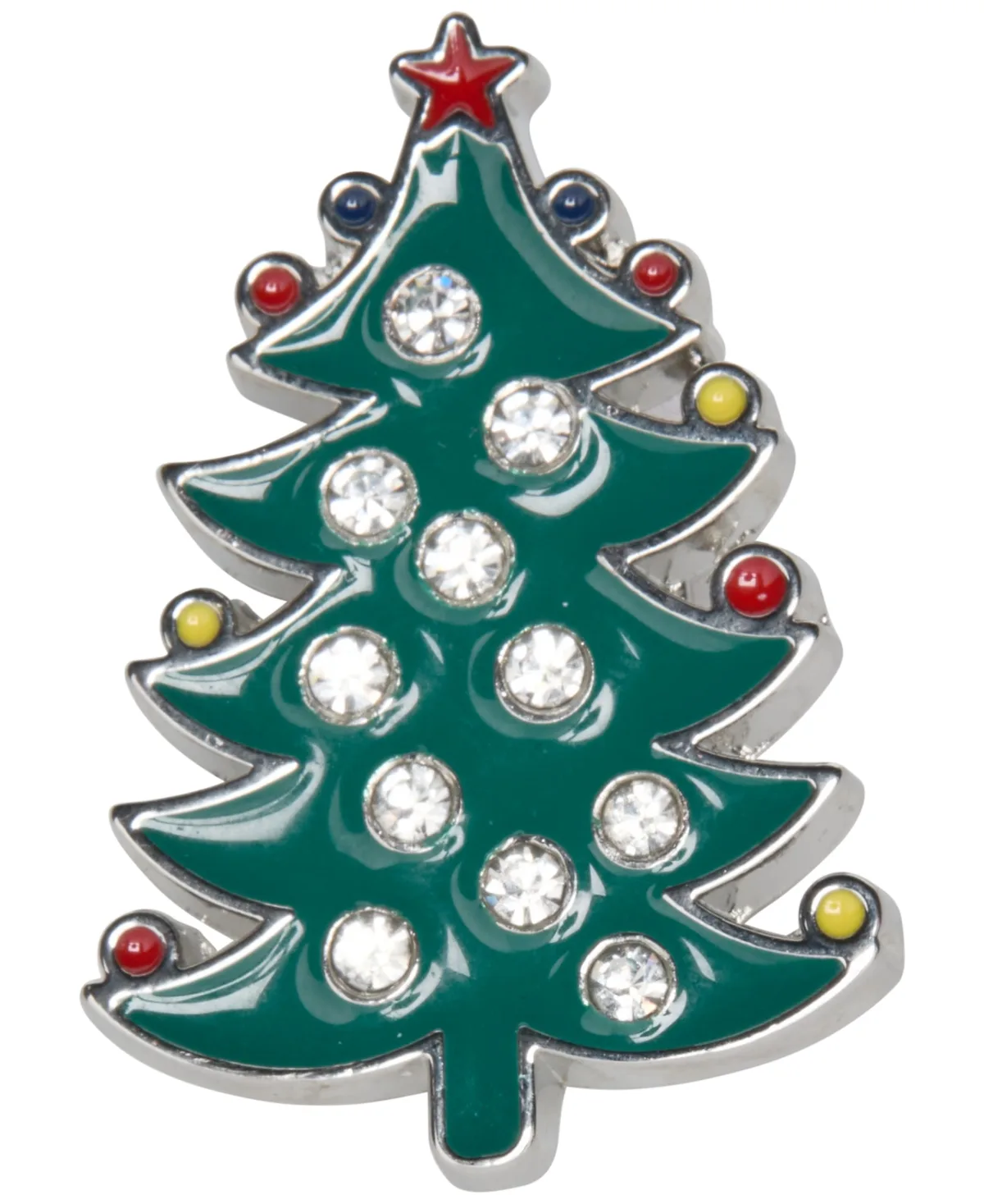 Portfolio Crystal Silver-Tone Christmas Tree Pin by Perry Ellis