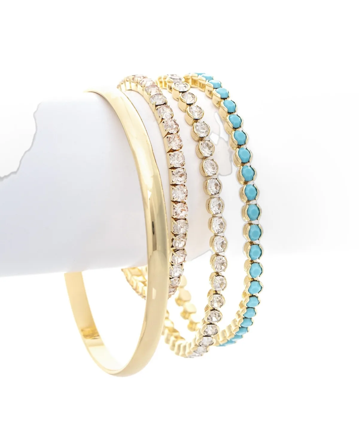 Cubic Zirconia and Turquoise Gold-Tone Bracelet Set, 4-Piece by Rivka Friedman