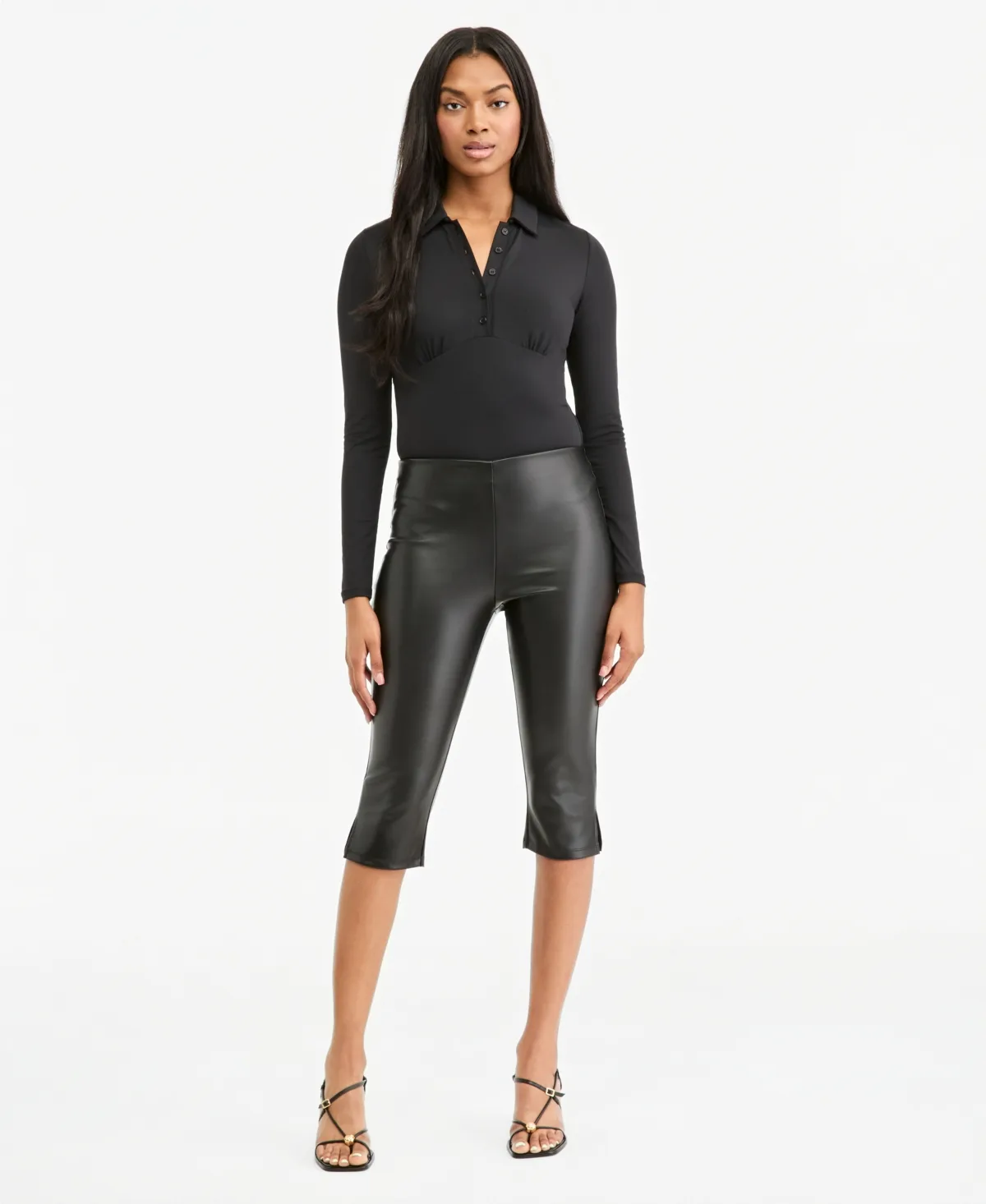 High-Waisted Pull-On Faux Leather-Blend Capris by Bar III