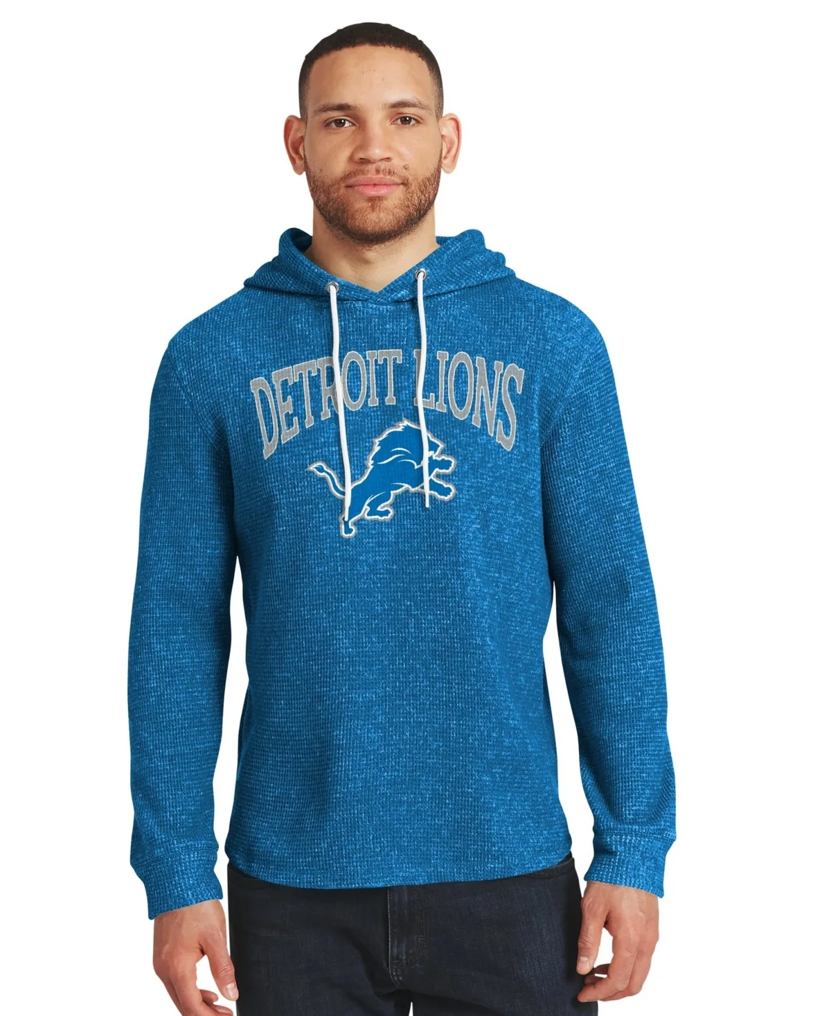 Darius Rucker Collection by Fanatics Detroit Lions Waffle Knit Hooded Tri-Blend Long-Sleeve Sweatshirt by Fanatics
