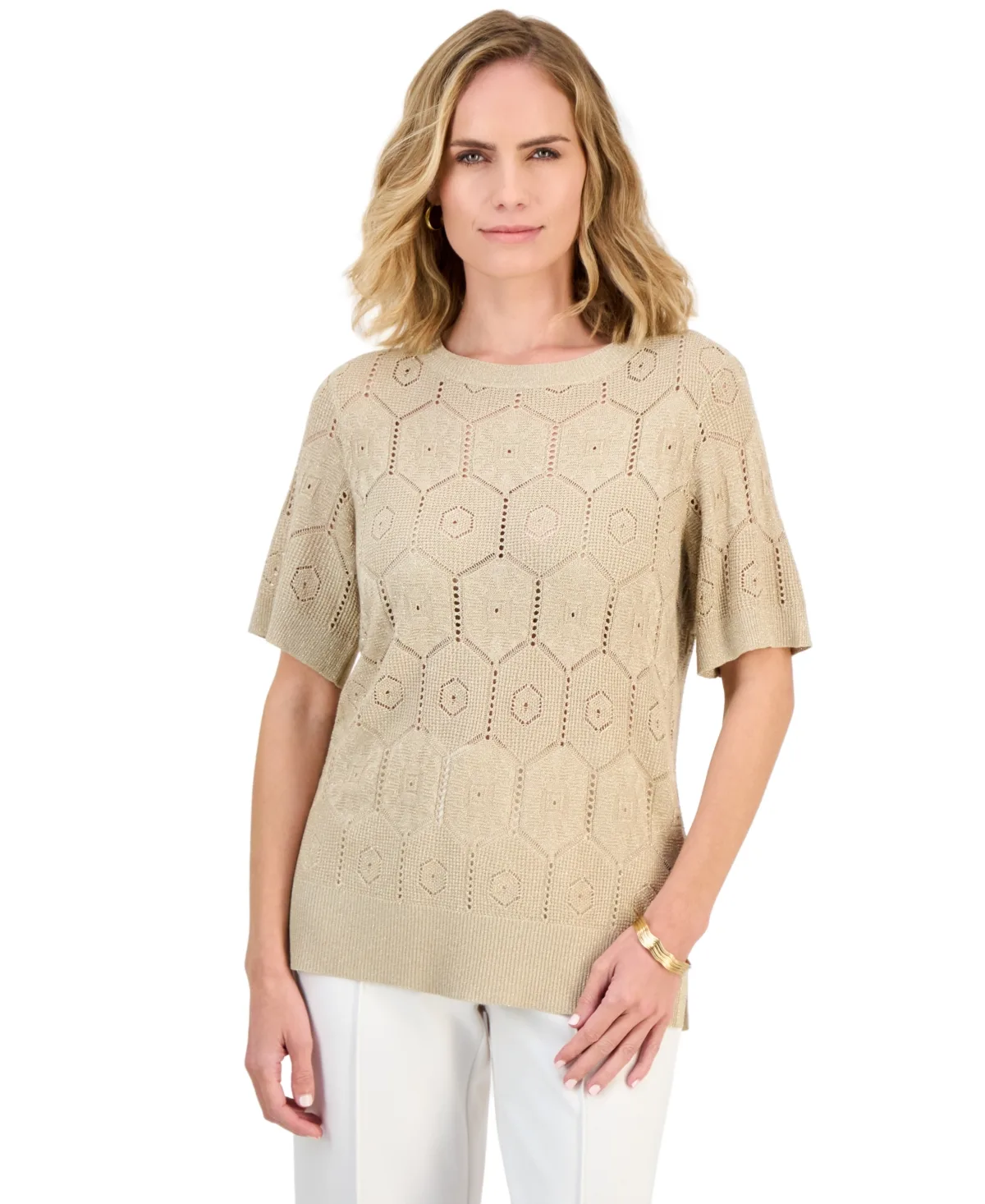 Petite Crewneck Novelty Stitch Pullover Sweater