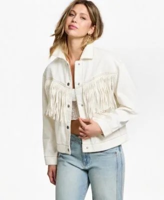Fringe Trim Denim Jacket by And Now This