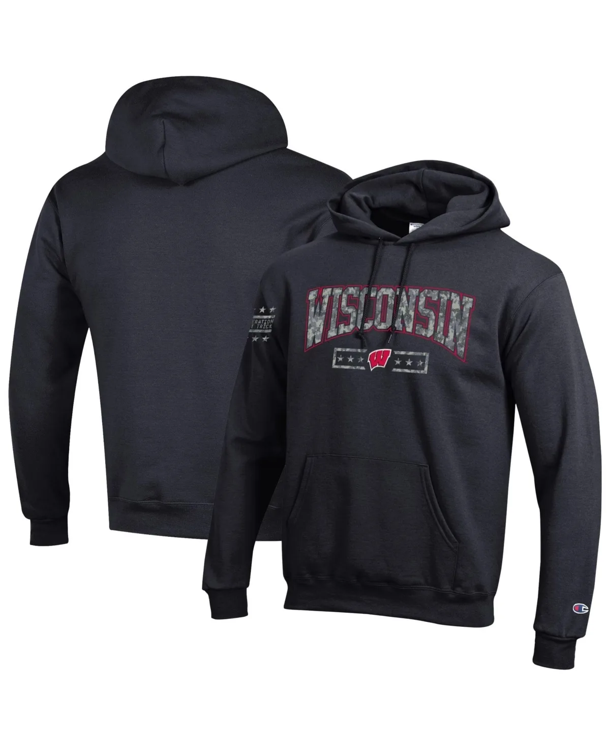Wisconsin Badgers Operation Hat Trick Camo Script Powerblend Fleece Hoodie