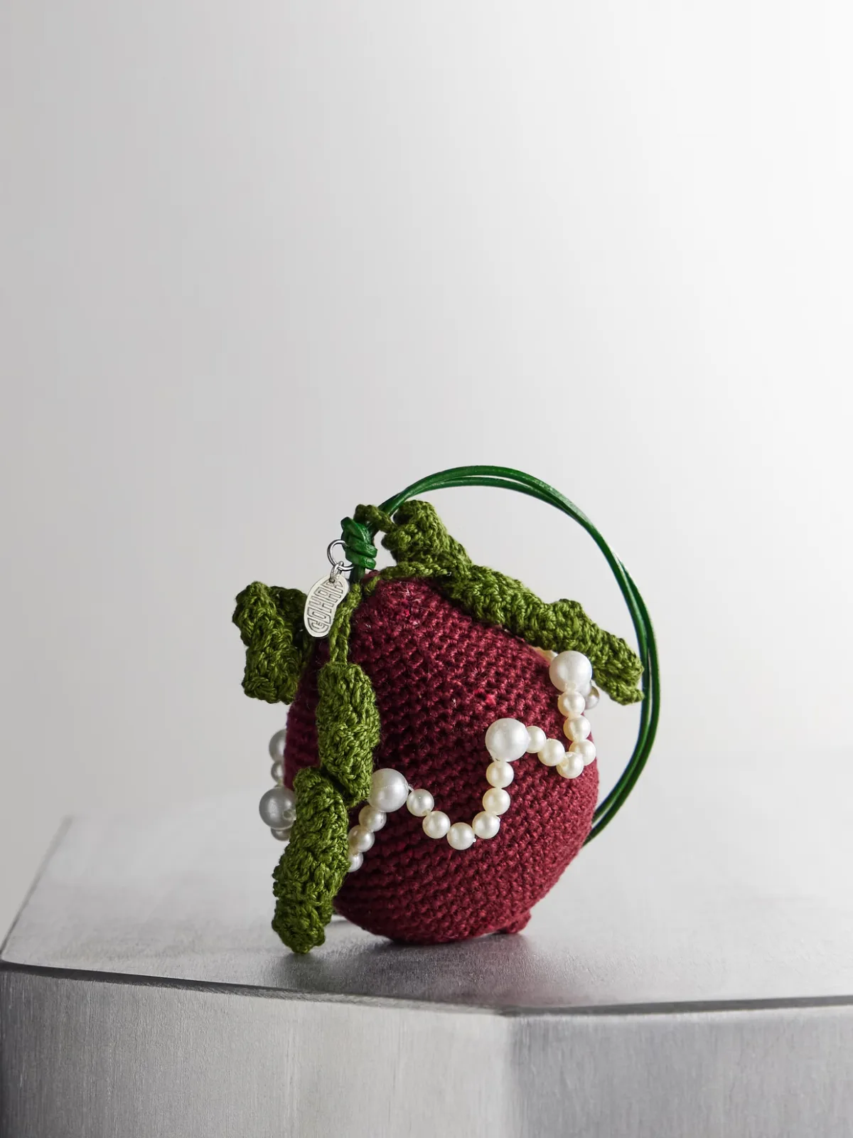 - Faux Pearl-embellished Crocheted Cotton Bag Charm -