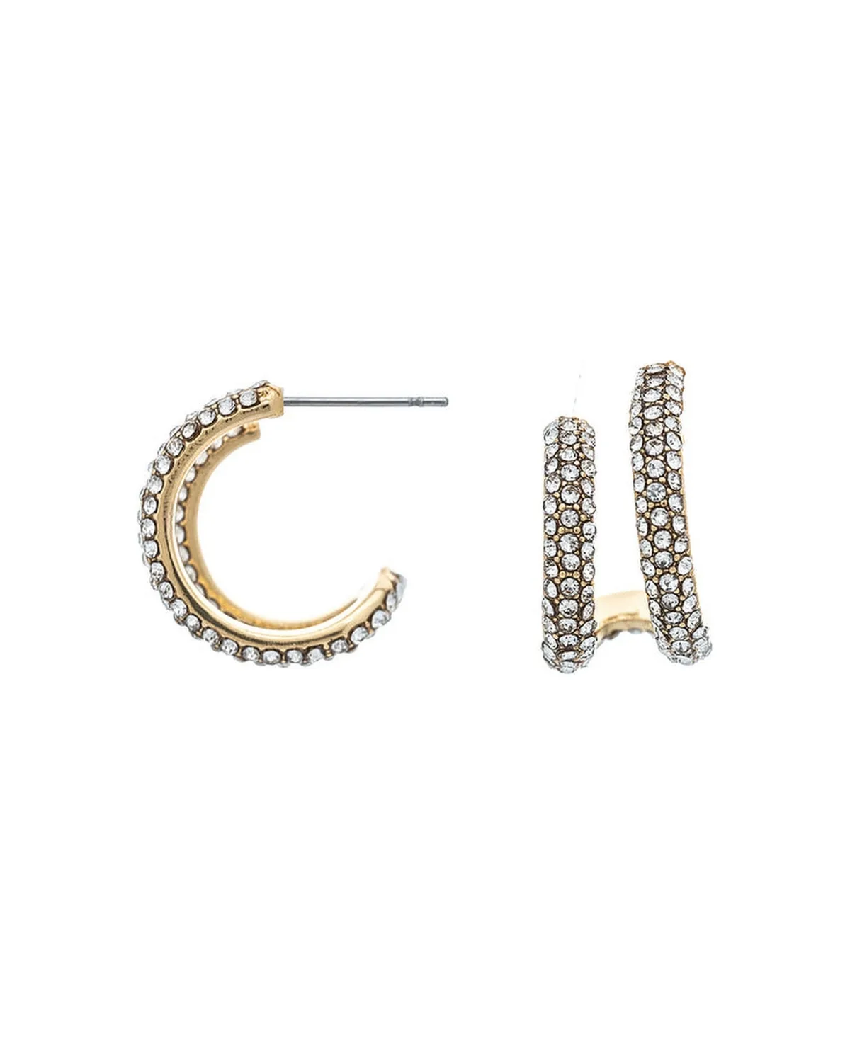 Cubic Zirconia Gold-Tone Double Hoop Pave Earrings