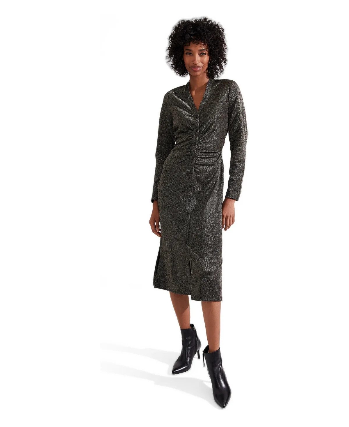 Ira Embroidered V-Neck Midi Dress