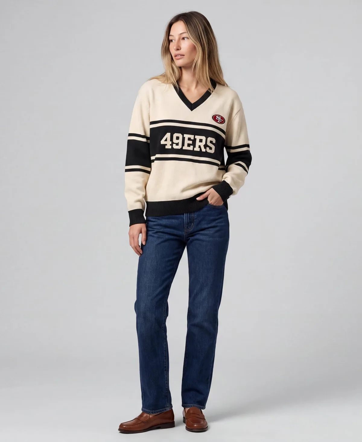 San Francisco 49ers Retro Roots V-Neck Sweater by Mitchell & Ness
