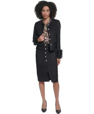 Karl Lagerfeld Paris Cropped Woven Jacket Karl Lagerfeld Paris Sleeveless Tie Neck Blouse Karl Lagerfeld Paris High Waisted Penci by Karl Lagerfeld