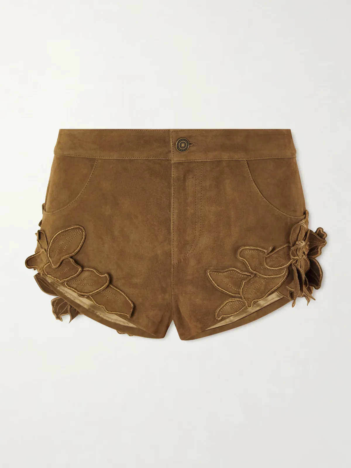 - Kevana Embroidered Suede Shorts -