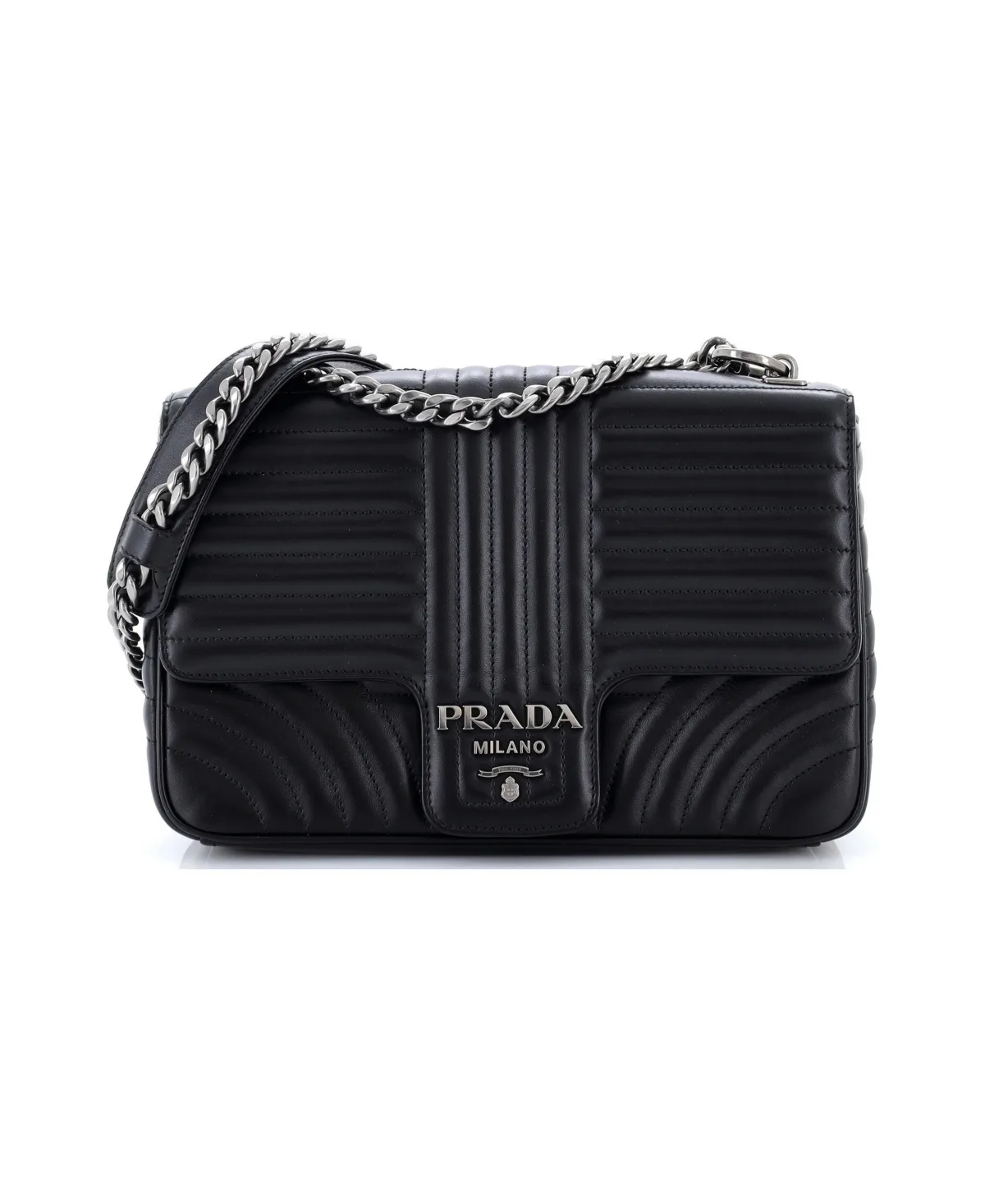 Pre-Owned Prada Large Chain Flap Shoulder Bag Diagramme Quilted Leather