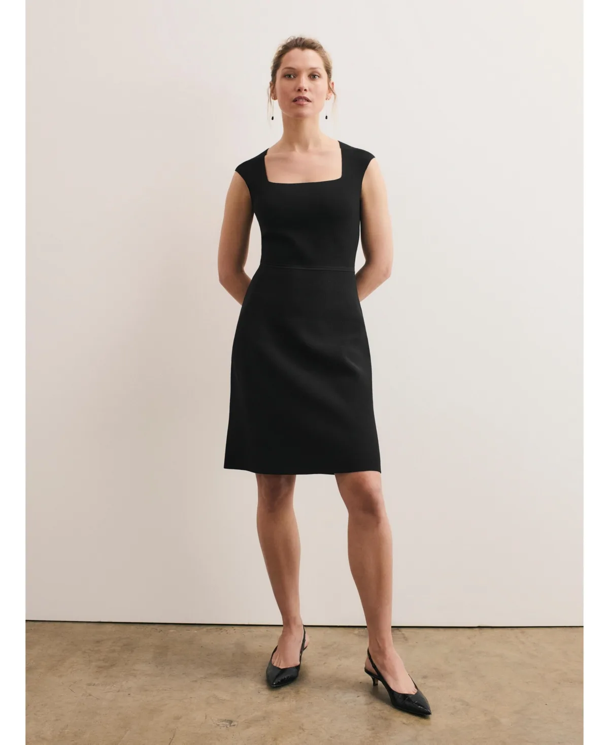 Sculptural Square Neck Sheath Dress by The Fold