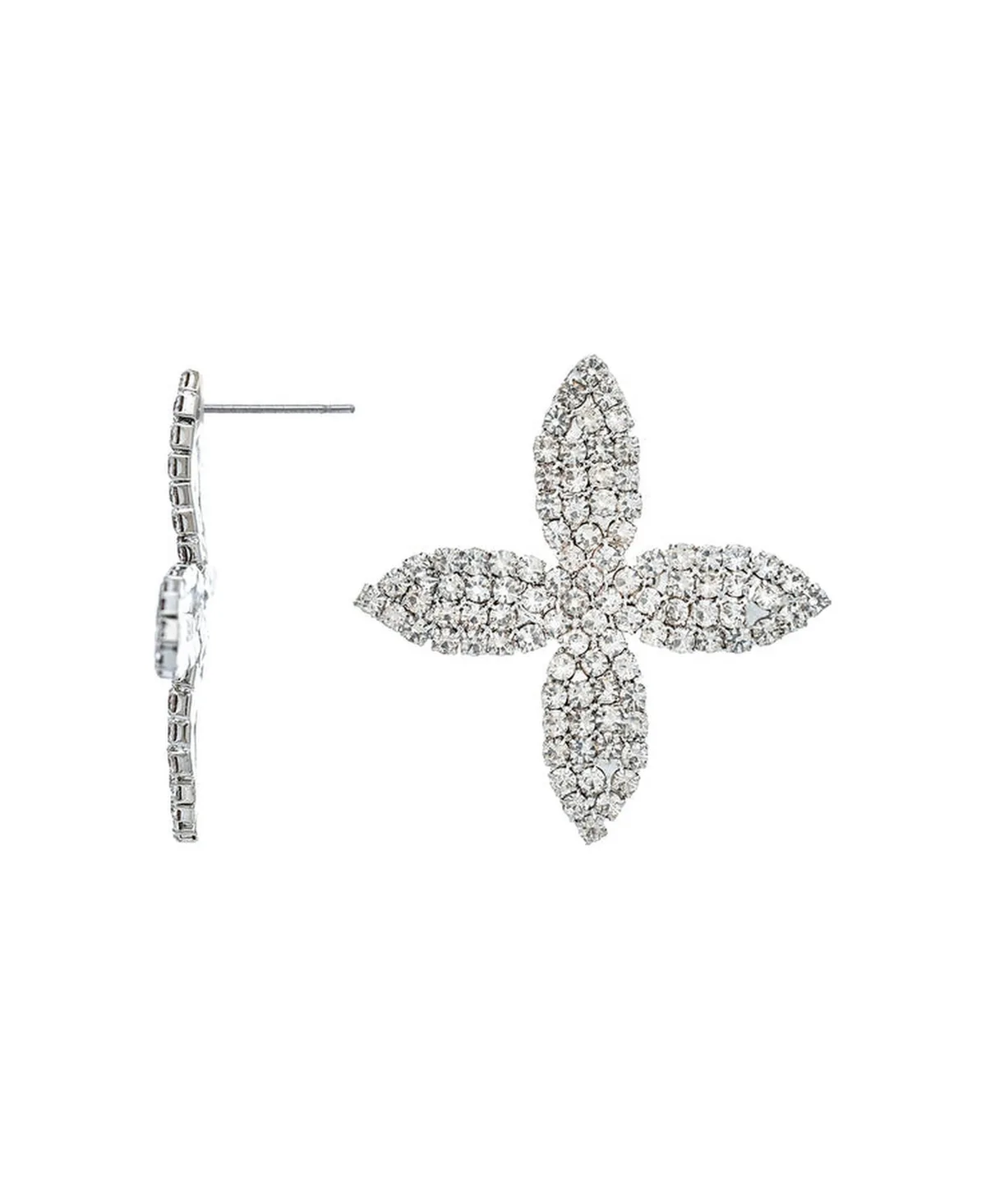 Cubic Zirconia Silver-Tone Pave Floral Statement Stud Earrings by Rivka Friedman