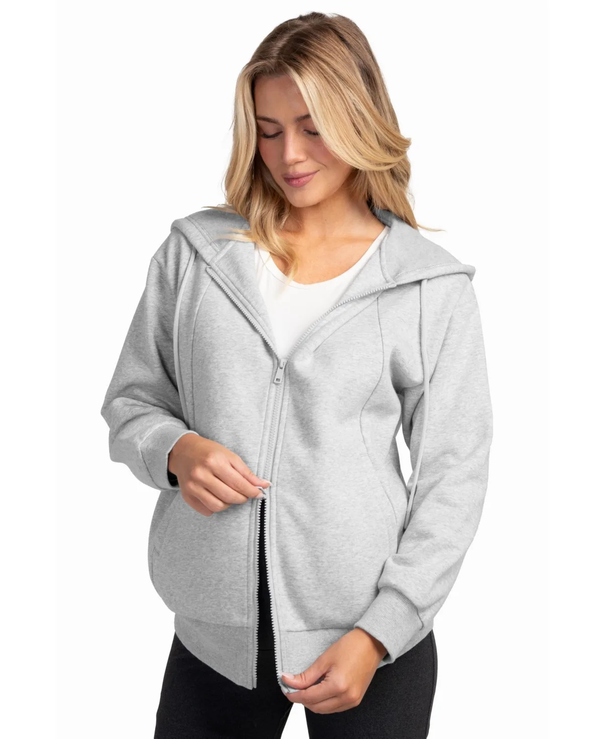 Maternity Full-Zip Ribbed-Trim Hoodie by Hello Miz