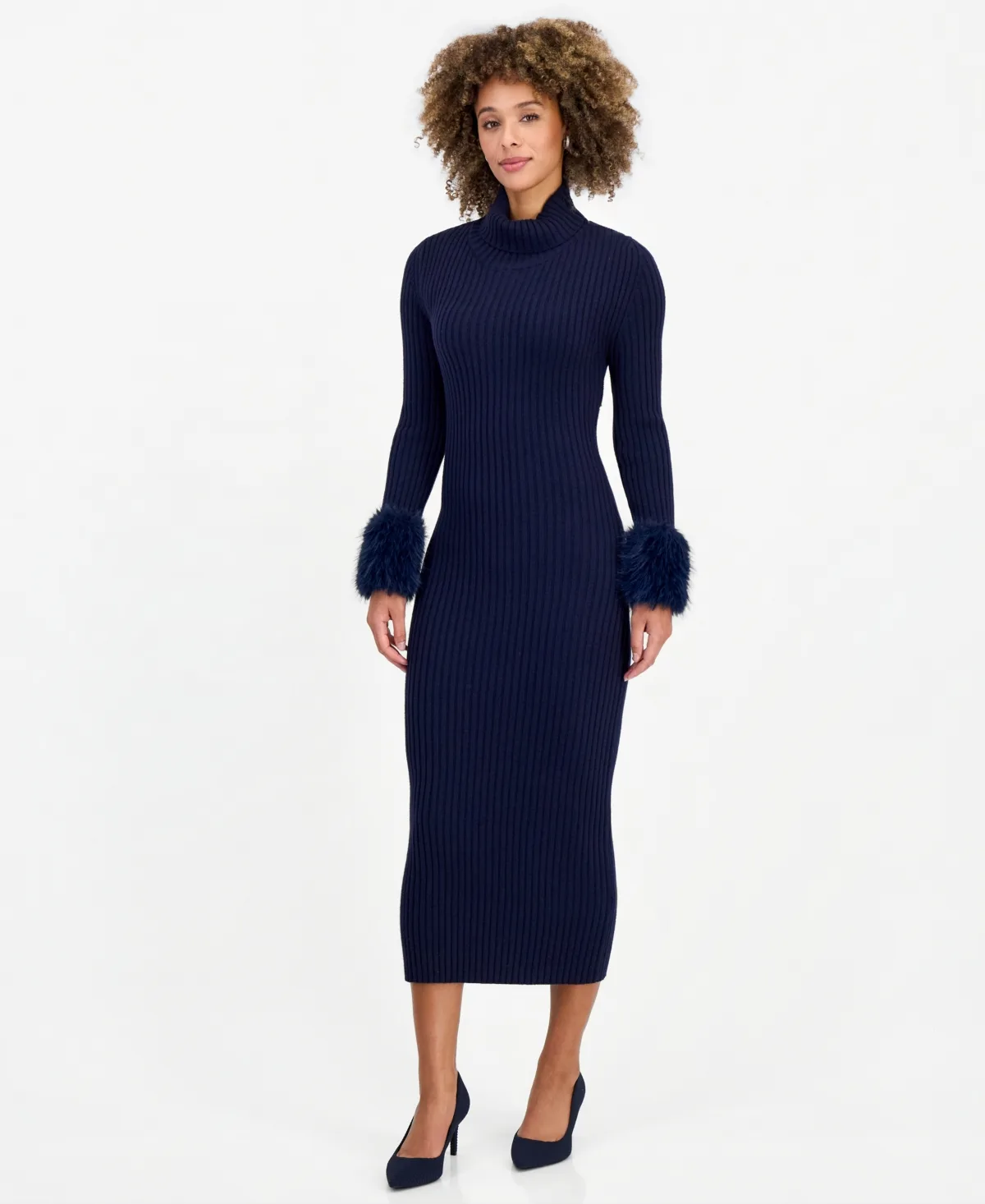 Long-Sleeve Mock-Neck Cut-Out Twist-Back Sweater Dress