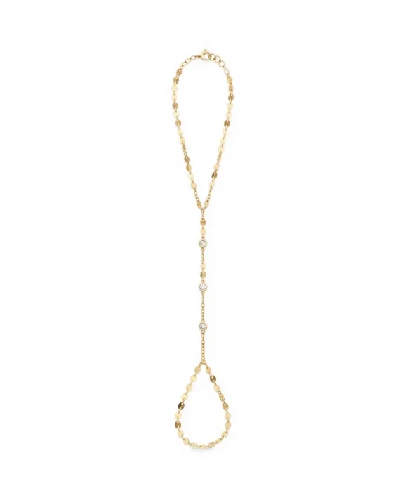 Gold-Tone Cubic Zirconia Vermeil Disc Adjustable Hand Chain by Etoielle