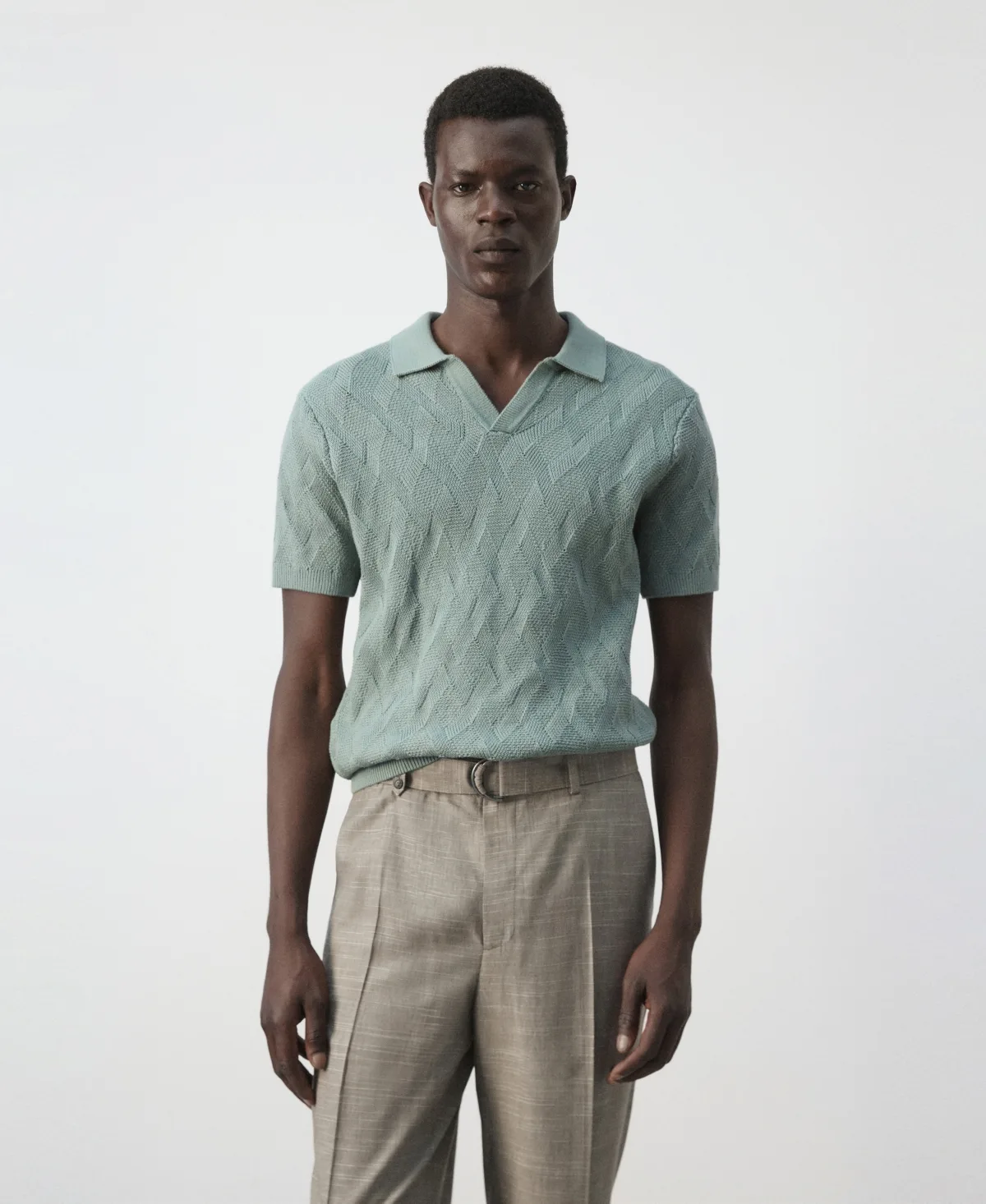 Cotton Ribbed Structured Polo Shirt by Mango