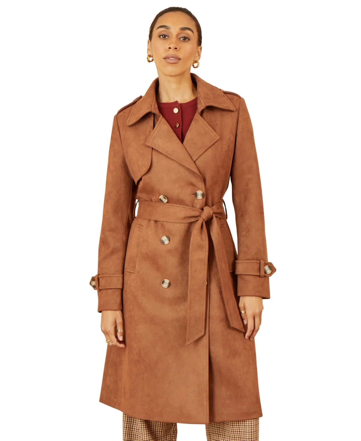 Double-Breasted Faux Suede Trench Coat by Yumi