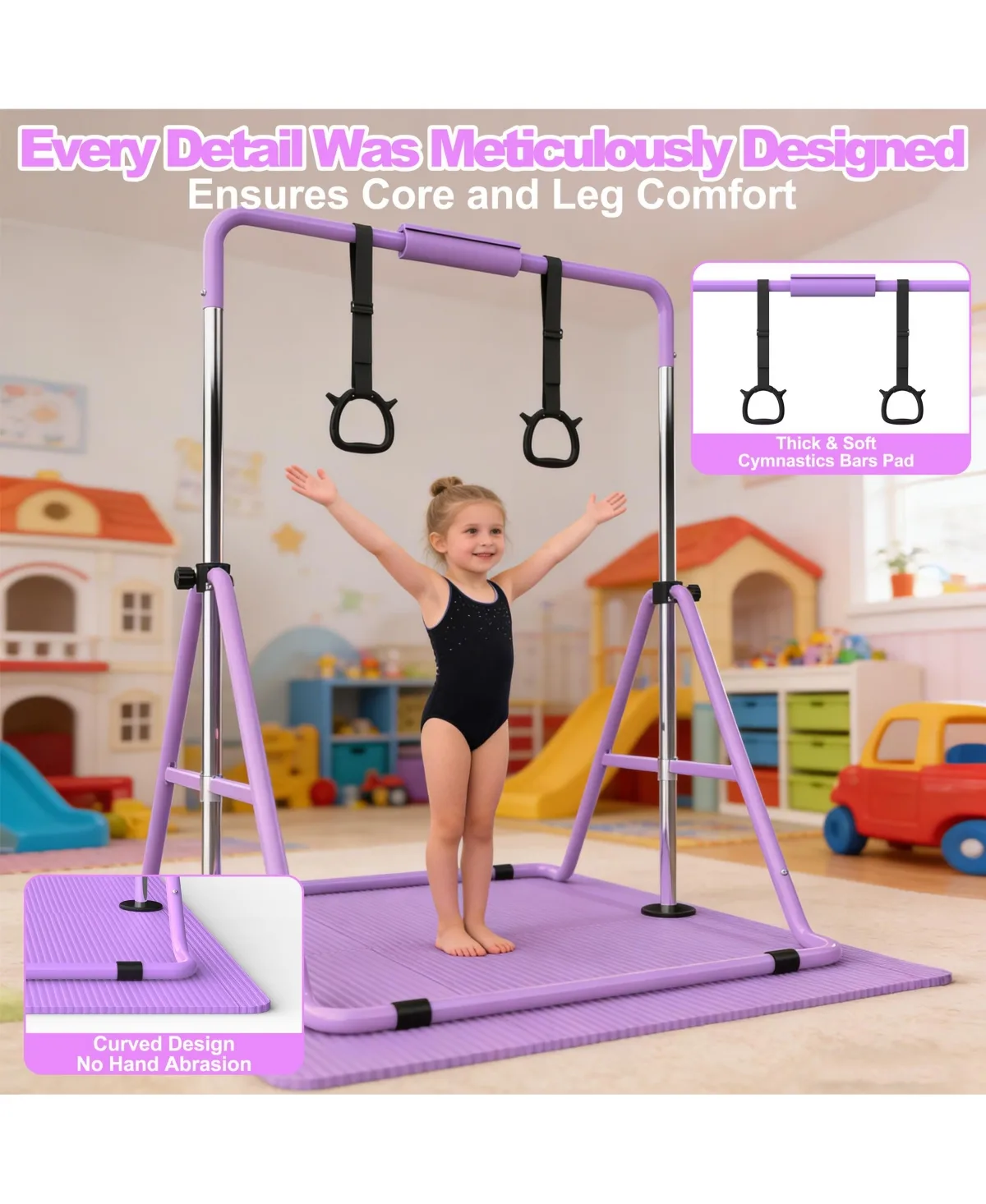 Adjustable Foldable Gymnastics Horizontal Bar Home Junior Training Bar for 3 8 Years Old by Zeny
