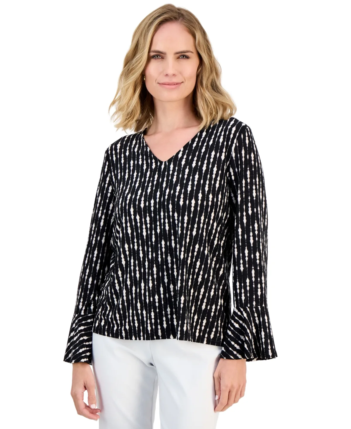 V-Neck 3/4-Length Flounce-Sleeve Tee by JM Collection