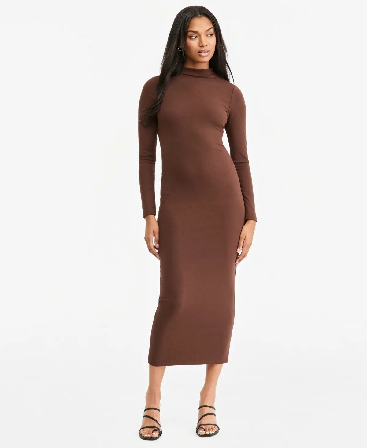 Long-Sleeve Ribbed Mock-Neck Sweater Dress by Bar III