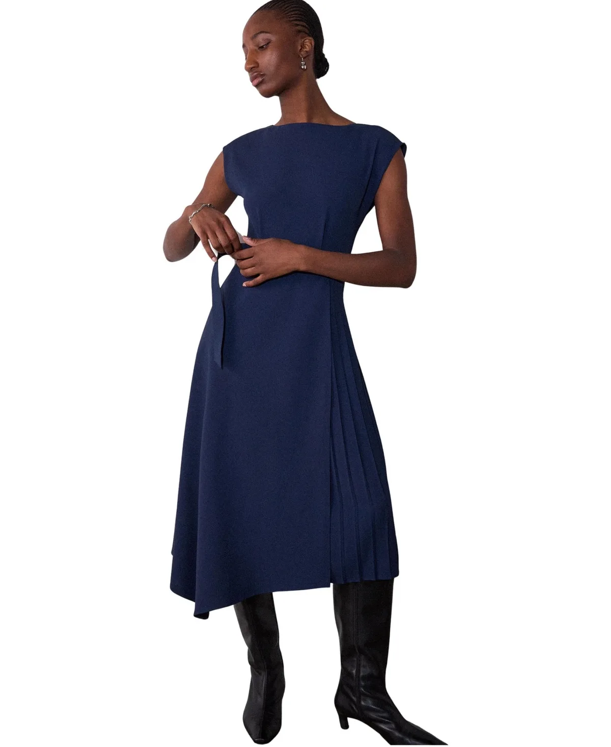Pleat Detail Asymmetric Dress