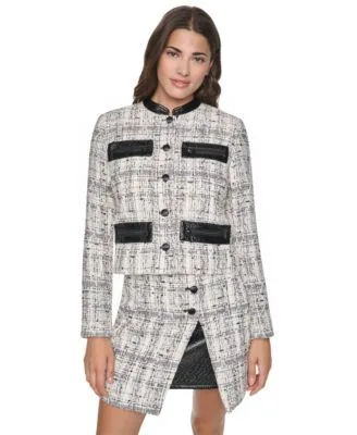 Cropped Tweed Jacket High Waisted Mini Wrap Tweed Skirt by DKNY