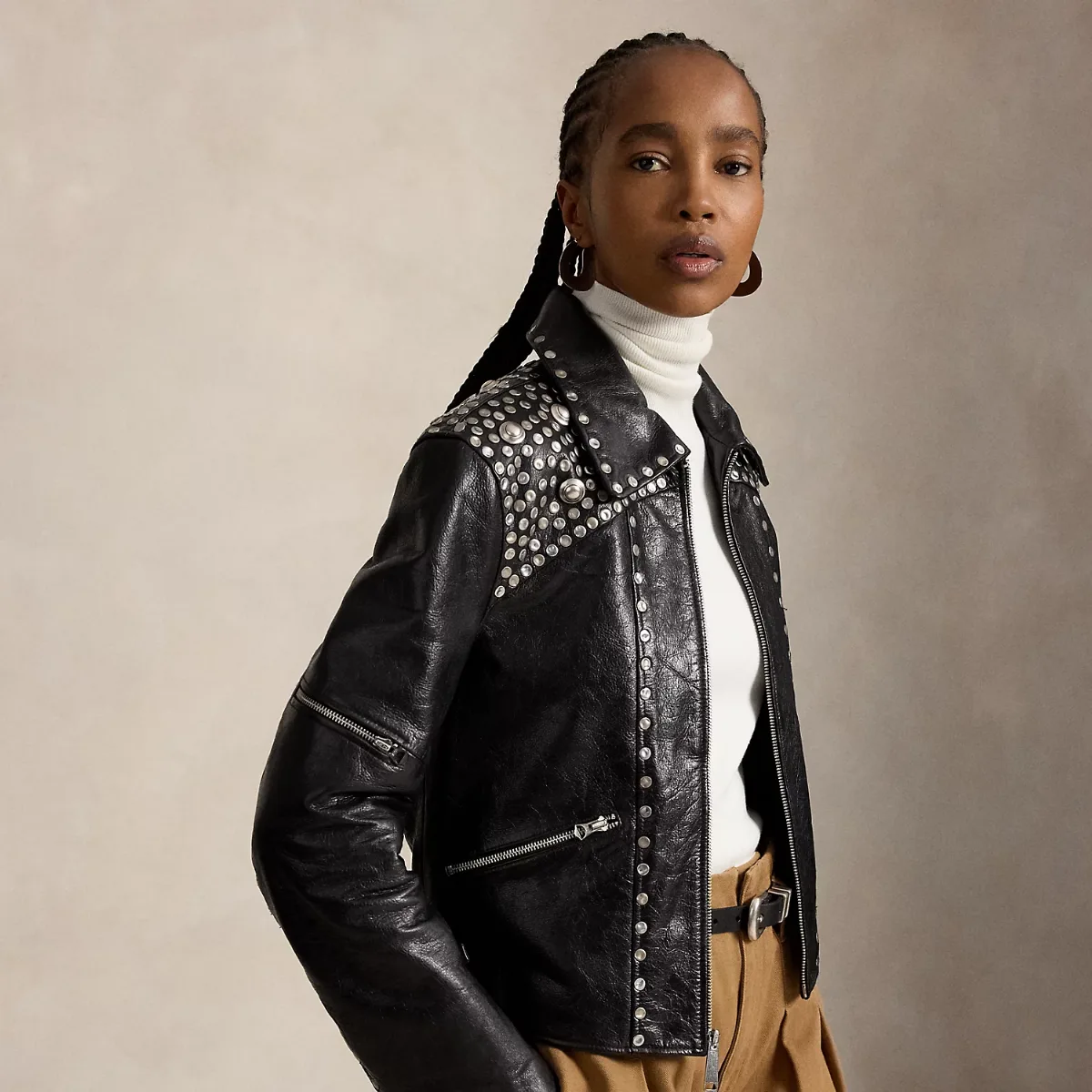 Studded Leather Moto Jacket by Polo Ralph Lauren