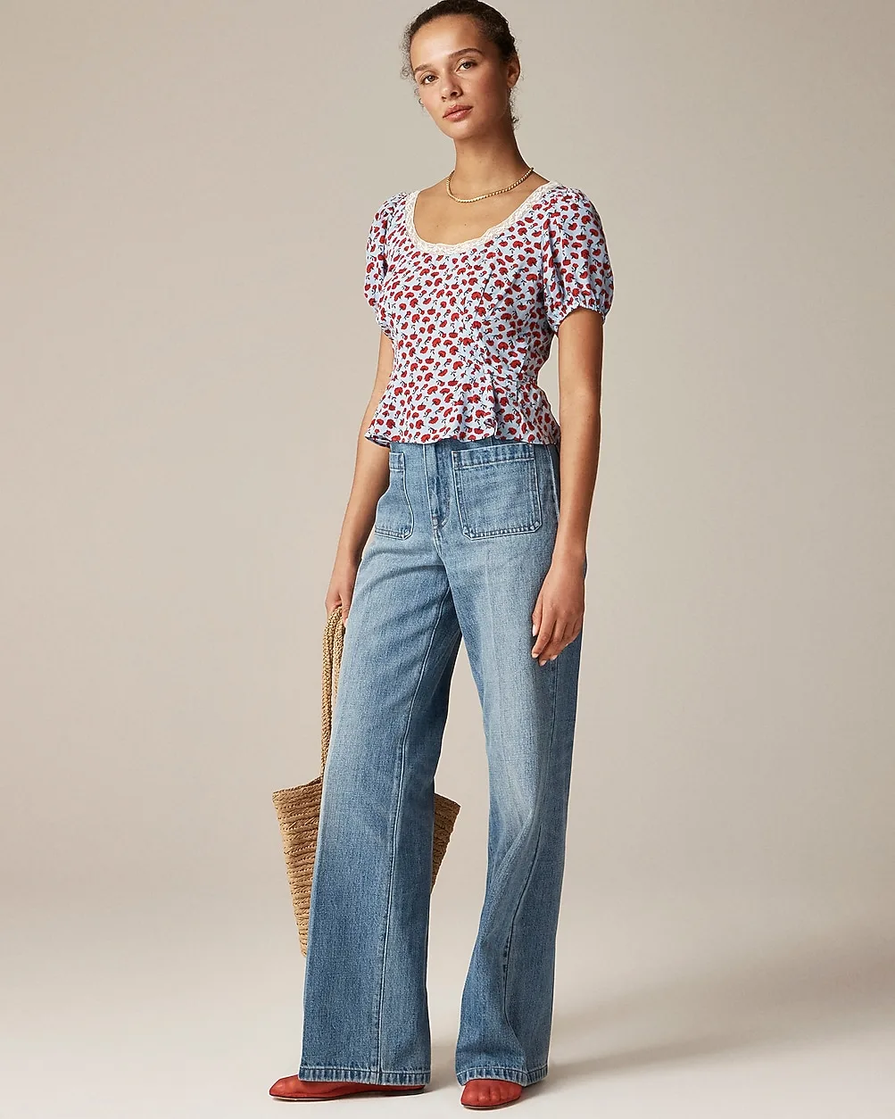 Rouje x J.Crew Poet Top in Carnation Print by J.Crew