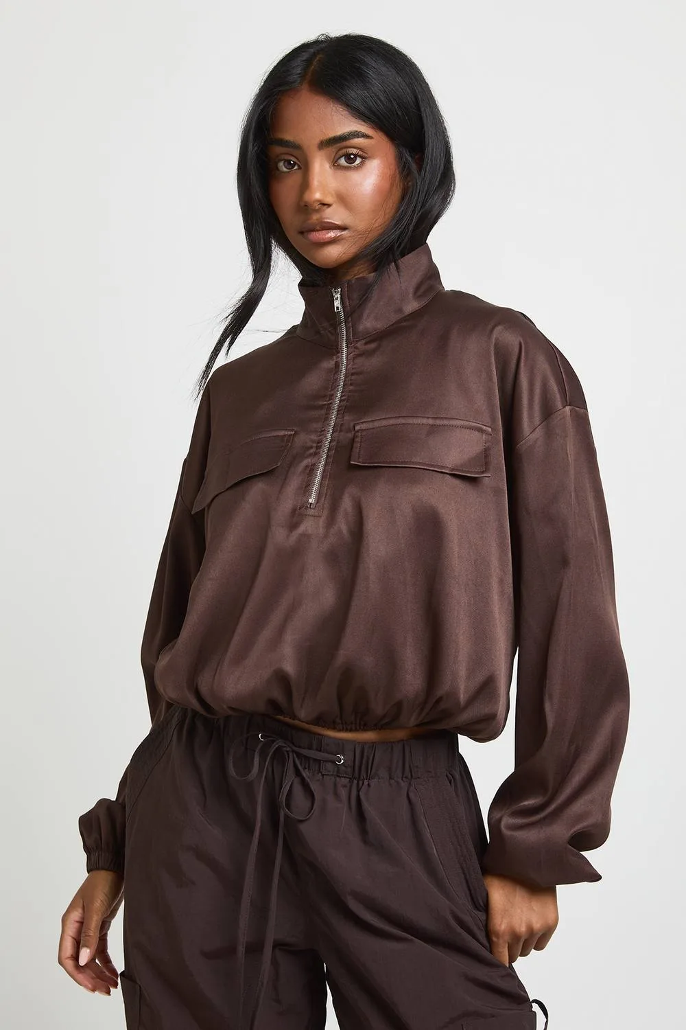 Zip Through Elasticated Waist Top by boohoo