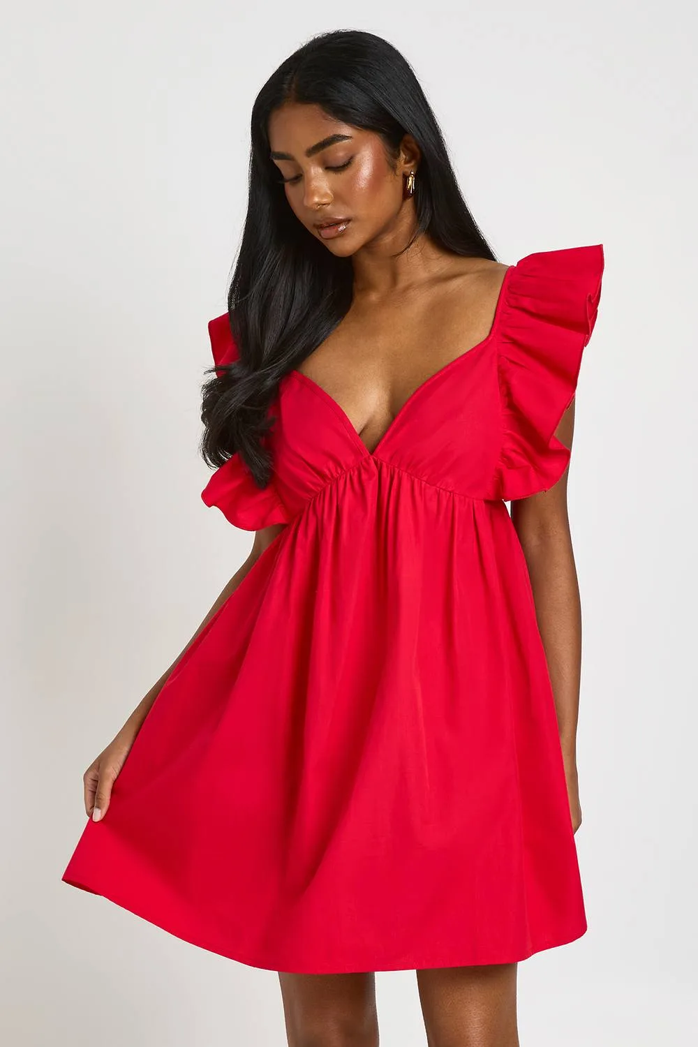 Ruffle Shoulder Open Back Mini Dress by boohoo
