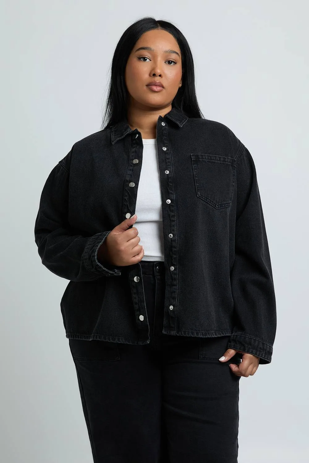 Oversized Long Sleeve Denim Shirt by boohoo