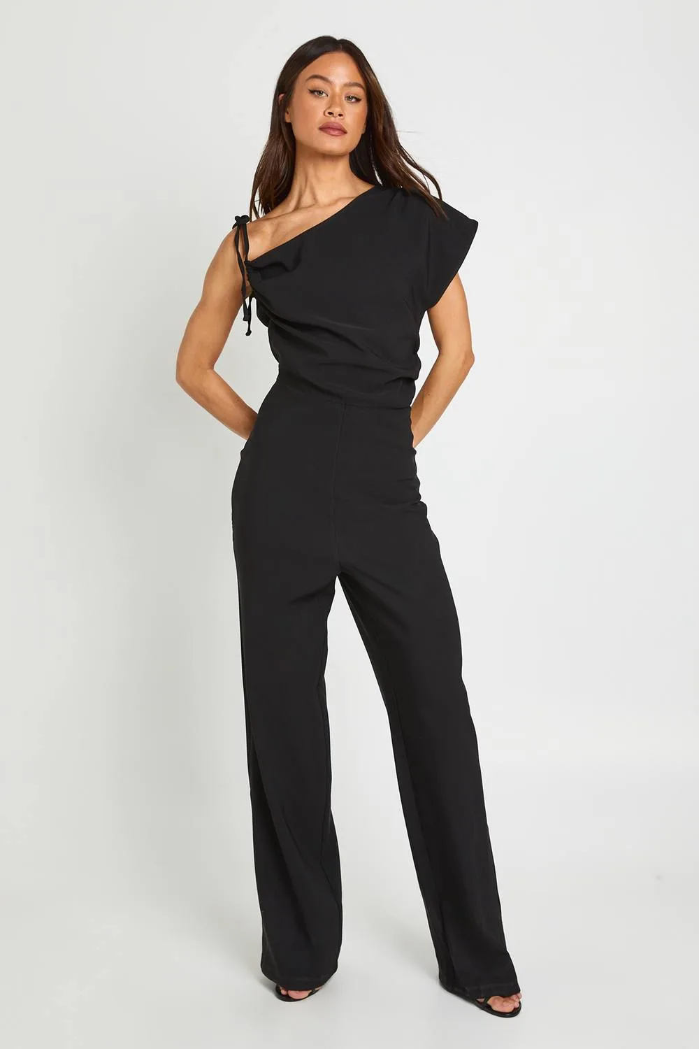 Asymmetric Ruched Wide Leg Jumpsuit