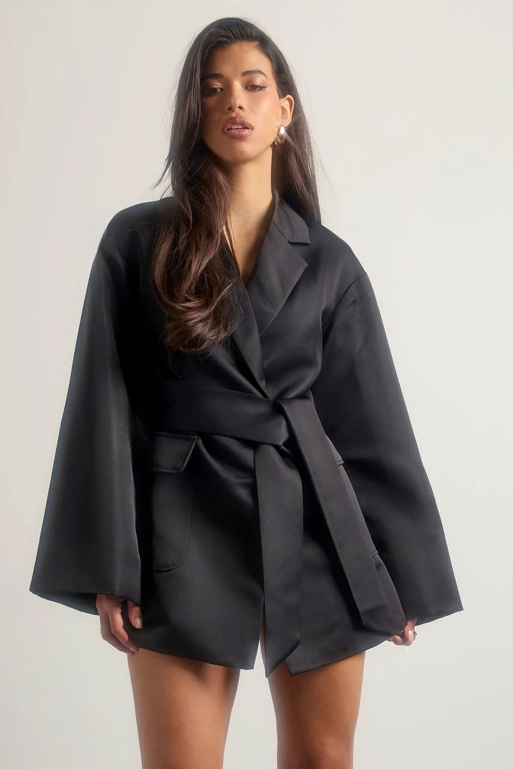 Oversized Flare Sleeve Wrap Blazer Dress by boohoo