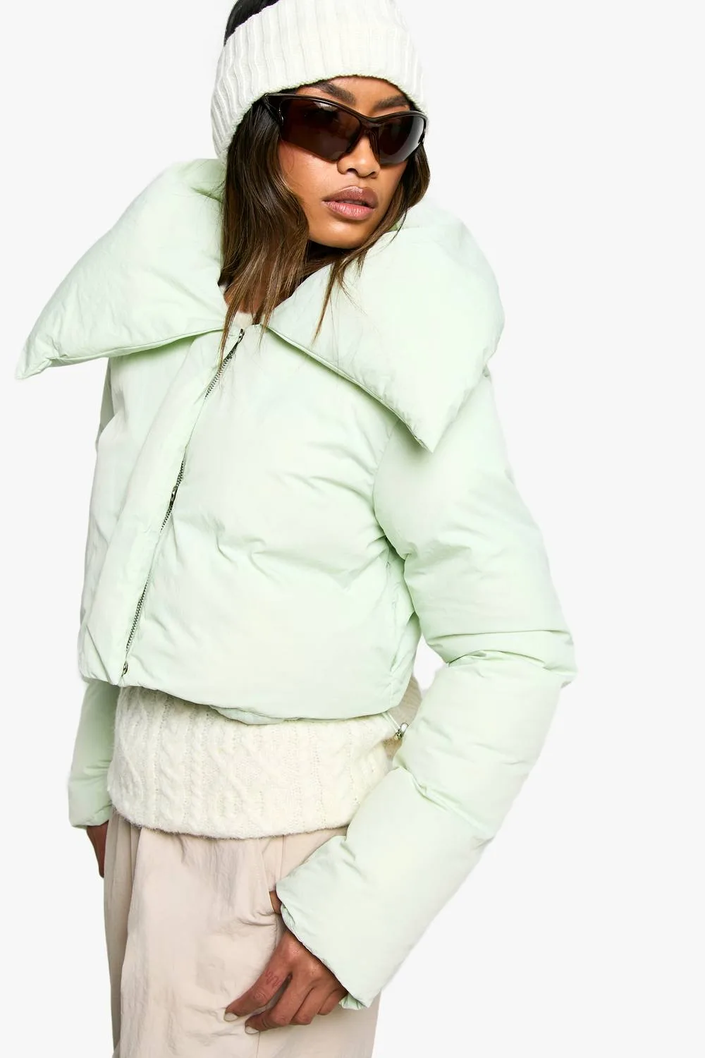 Ski Cropped Puffer Jacket by boohoo