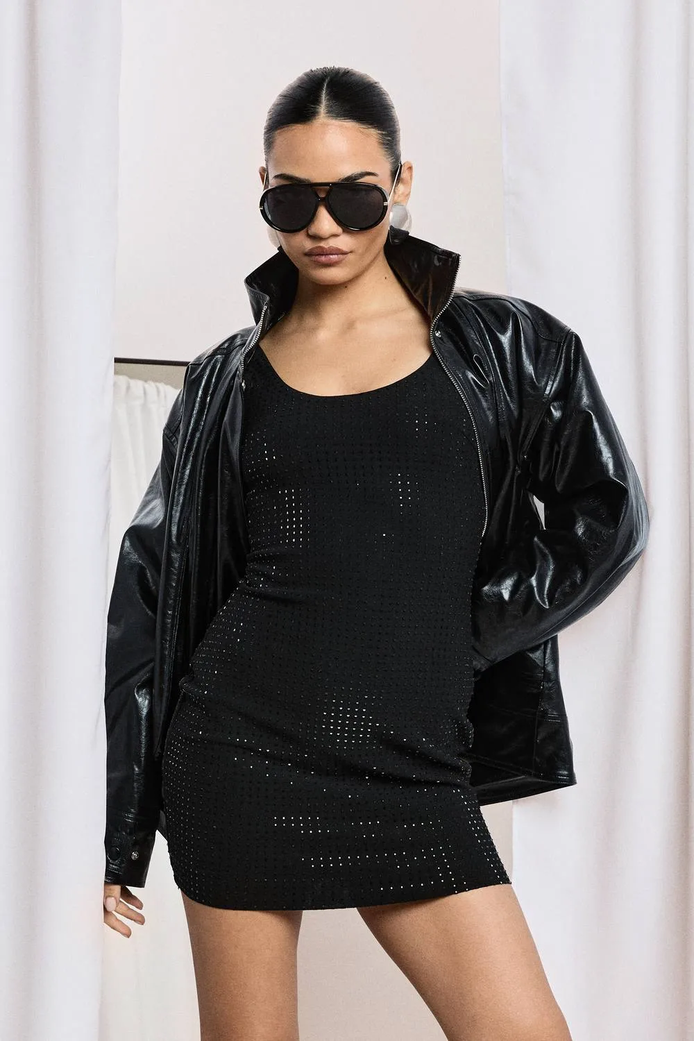 Hotfix Diamante Scoop Neck Mini Dress by boohoo