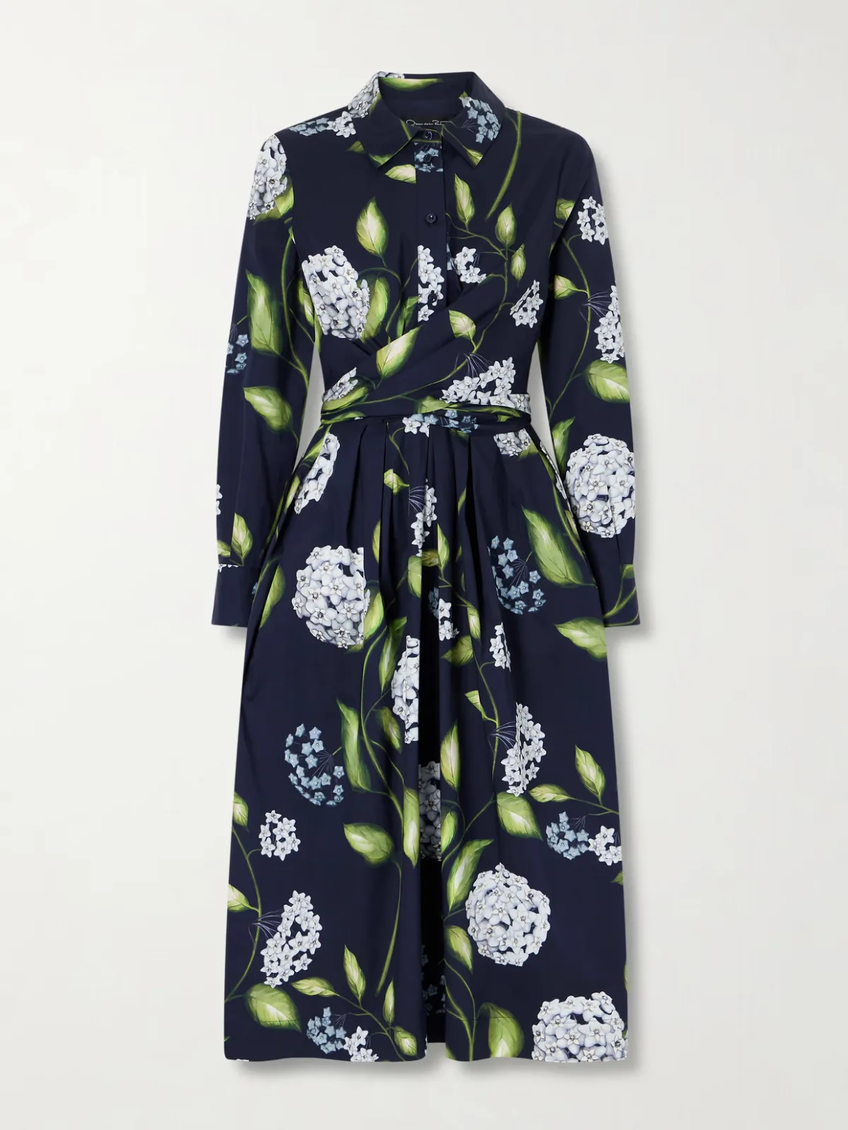 - Wrap-effect Floral-print Cotton-blend Poplin Shirt Dress -