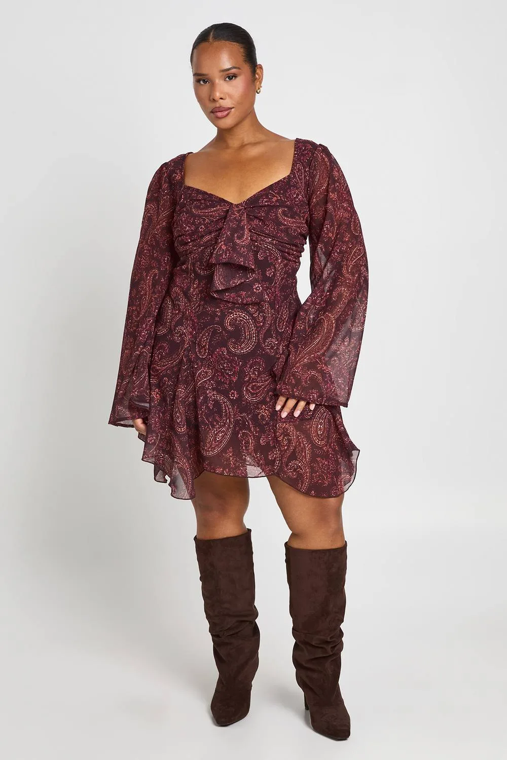 Paisley Godet Hem Mini Dress by boohoo